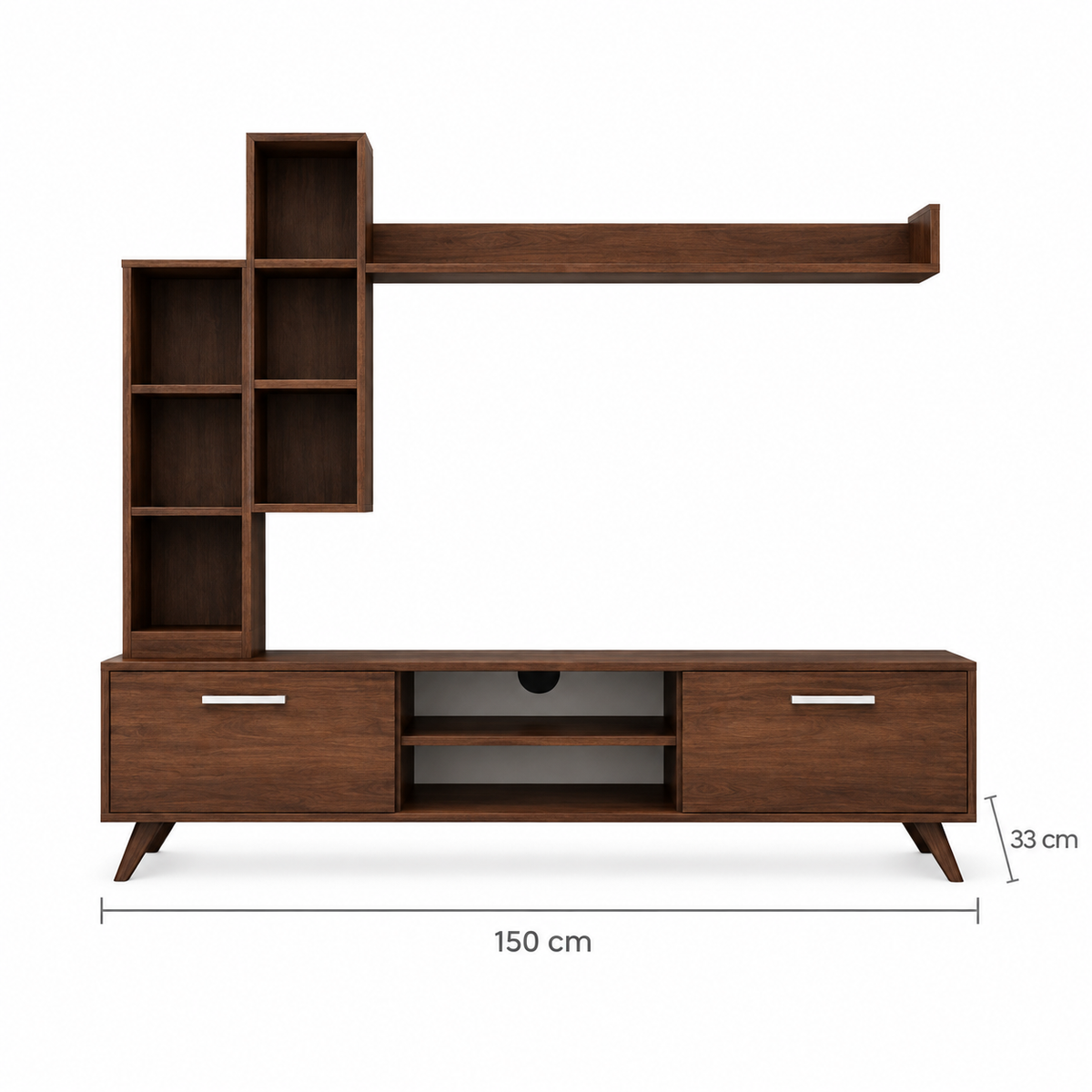 مقاسات وحدة التلفزيون: 150 سم طول × 33 سم عمق