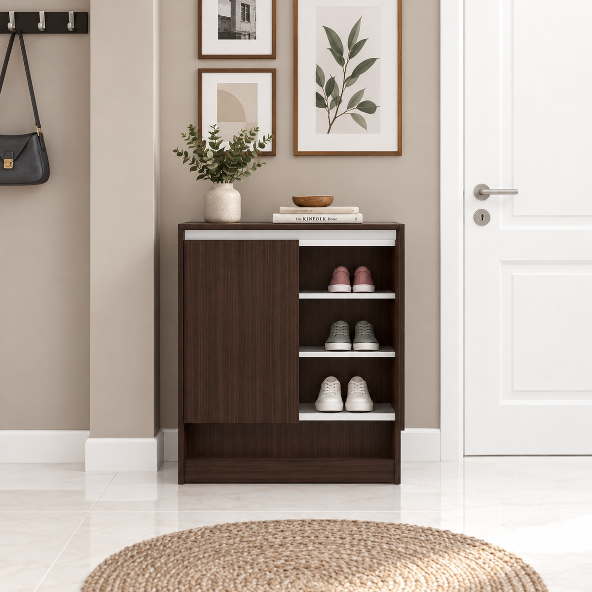جزامة MDF 3 أرفف أبيض وبني - 38×96×80 سم - التوحيد والنور