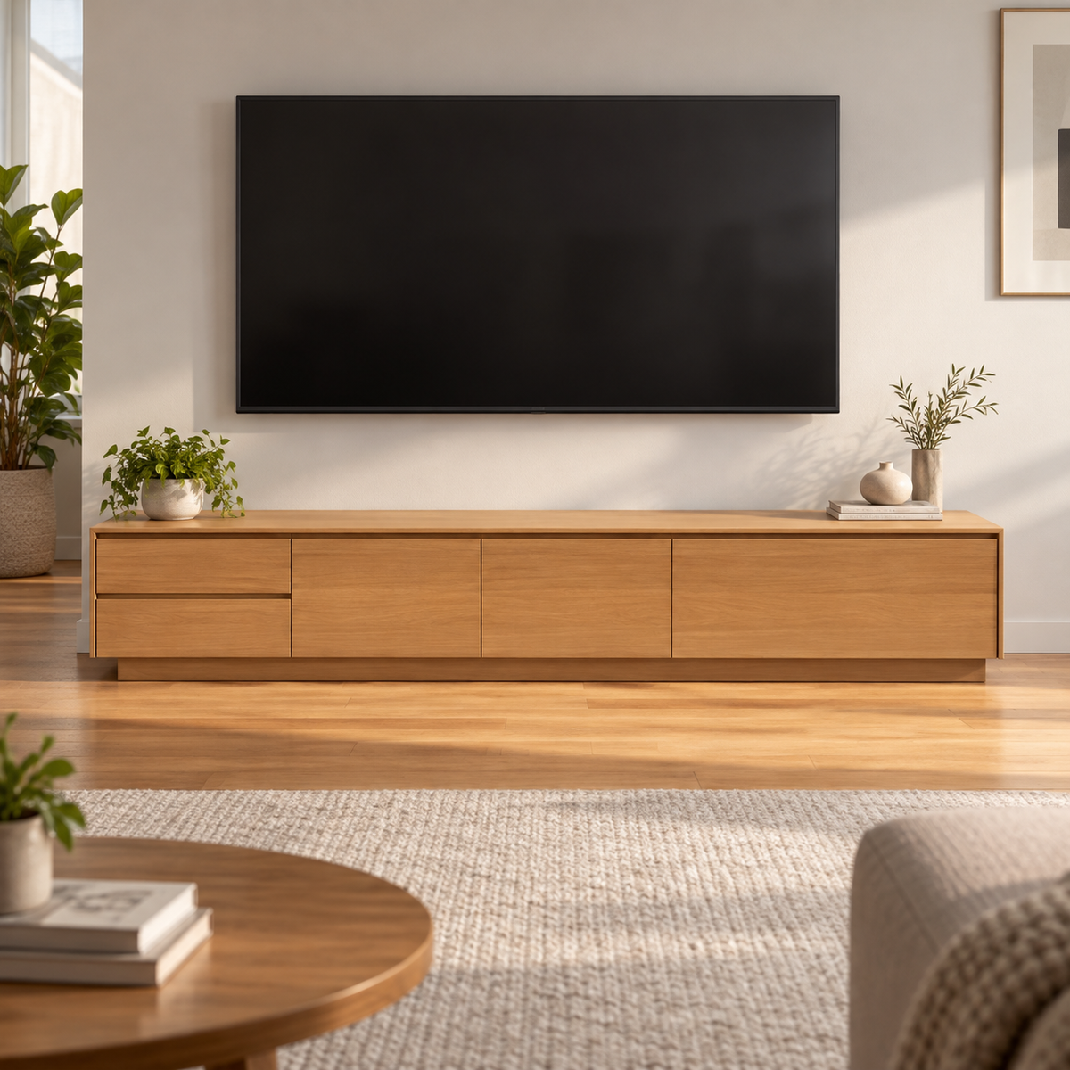 وحدة تلفزيون MDF بيچ - 200×40×50 سم