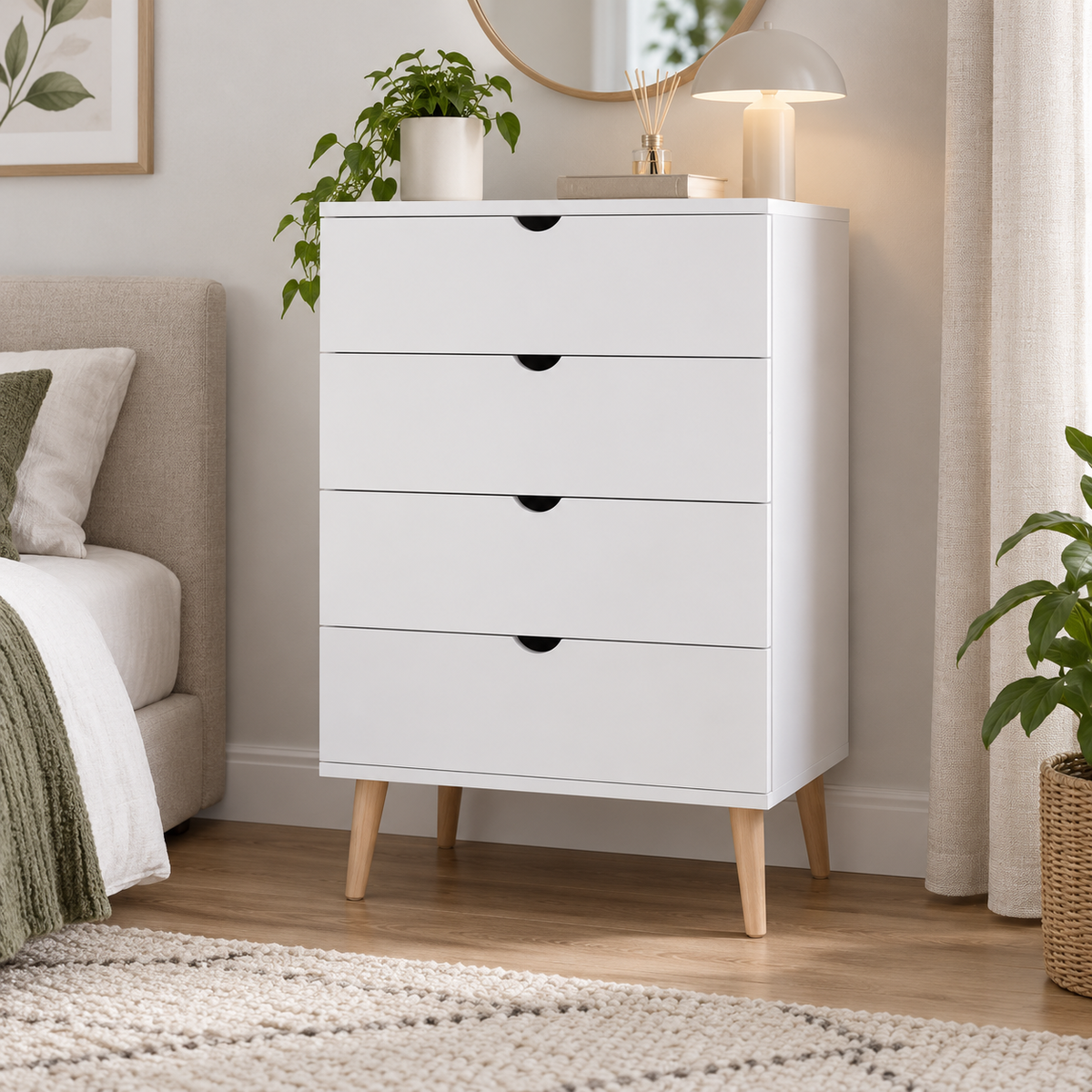 وحدة أدراج MDF 4 أدراج أبيض وبيچ - 100×60×40 سم
