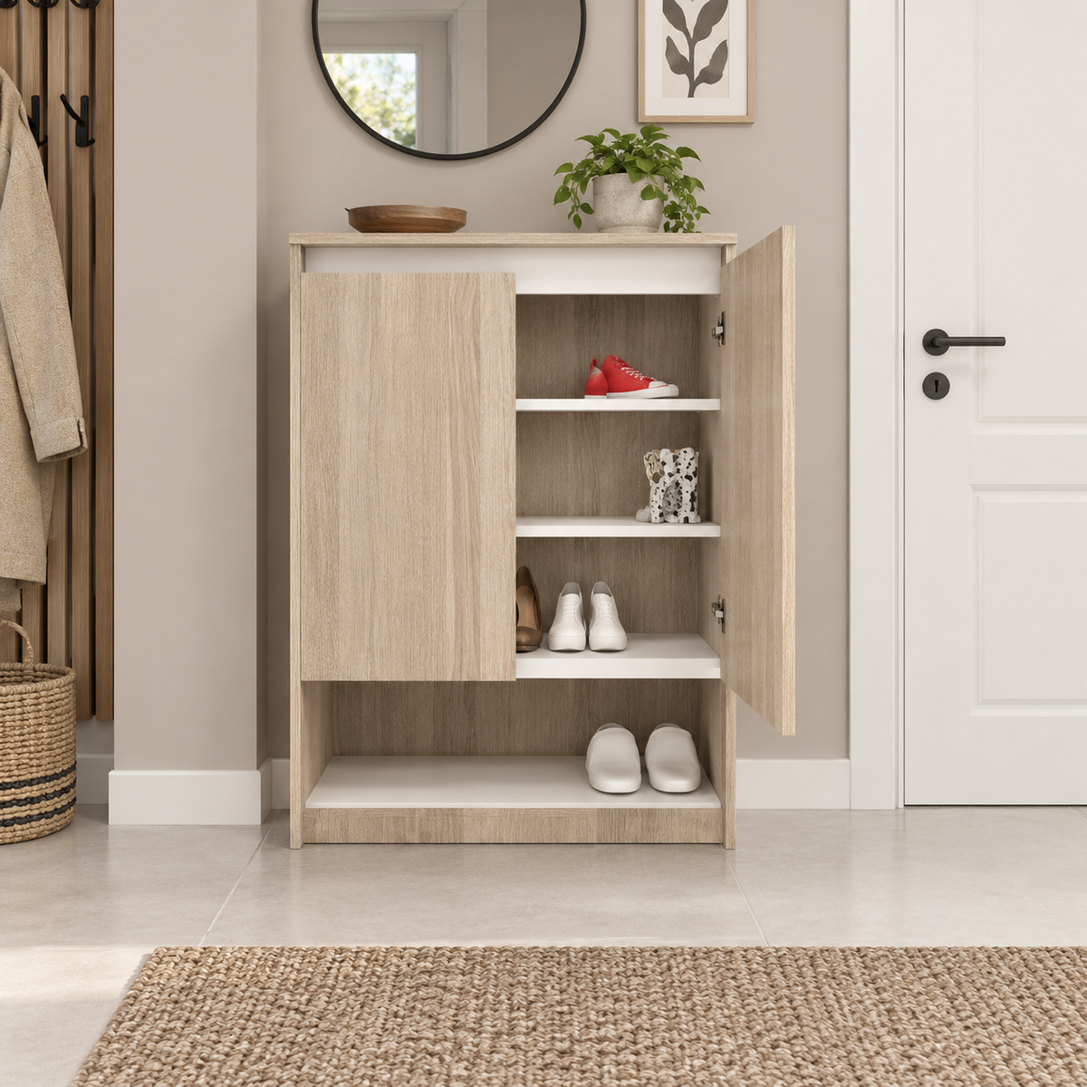 جزامة MDF بيچ وأبيض - 38×96×80 سم - التوحيد والنور