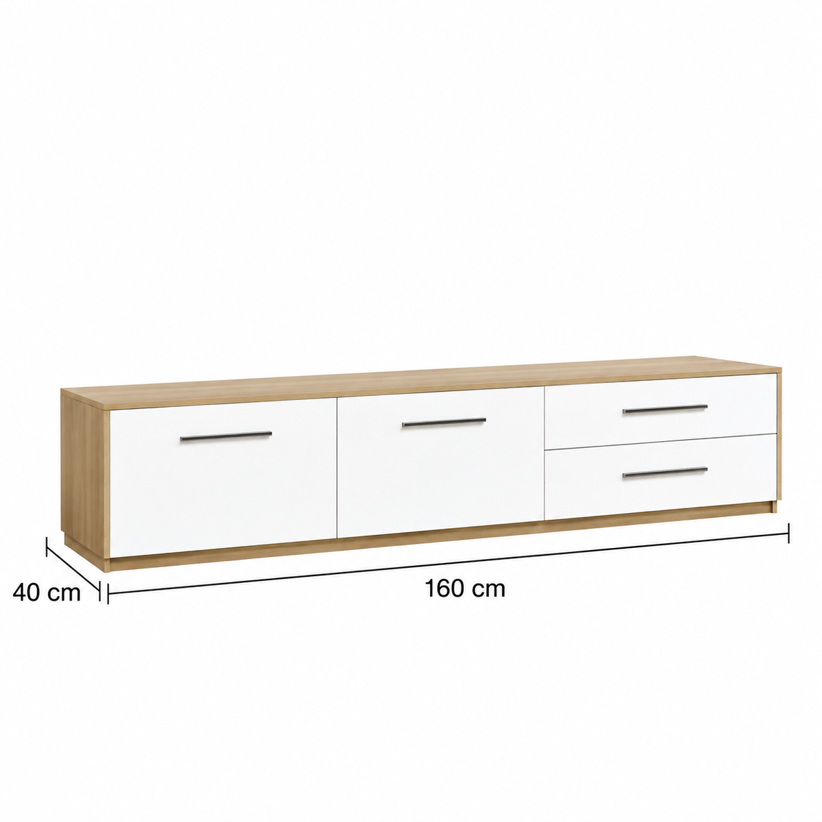 مقاسات وحدة التلفزيون: 160 سم طول × 40 سم ارتفاع