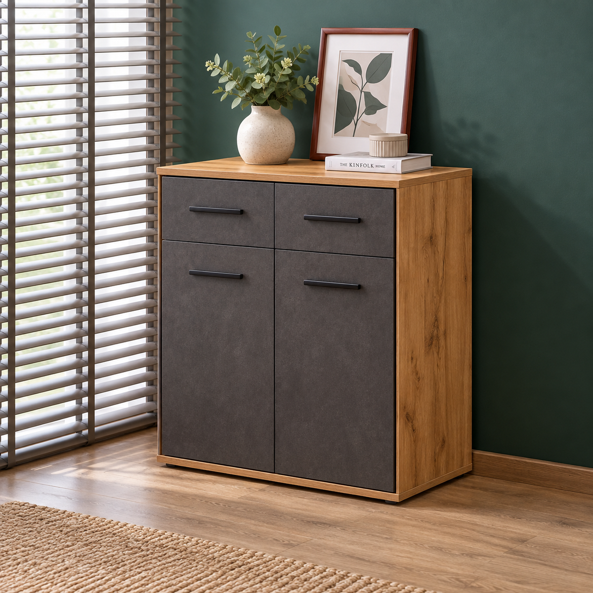 وحدة أدراج MDF بني وأسود - 85×70×30 سم