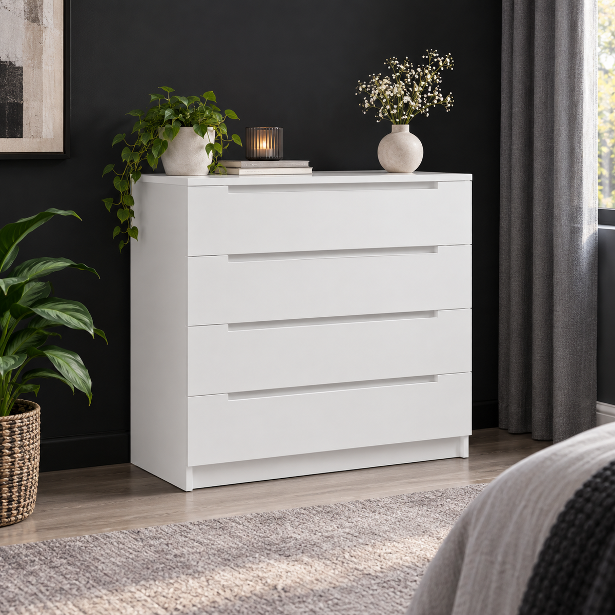وحدة أدراج MDF 4 أدراج أبيض - 90×90×45 سم