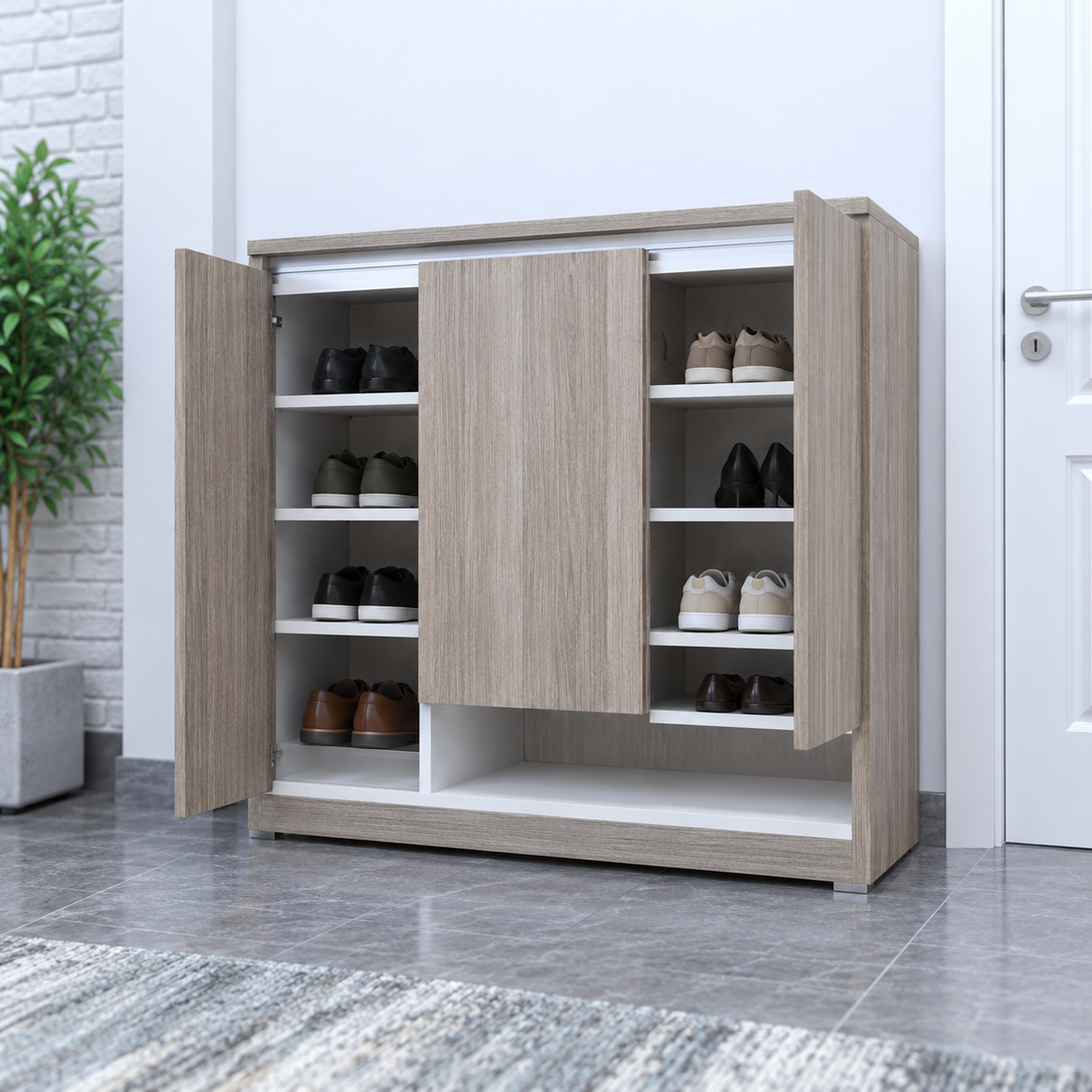 جزامة MDF 4 أرفف بيچ وأبيض - 38×120×96 سم