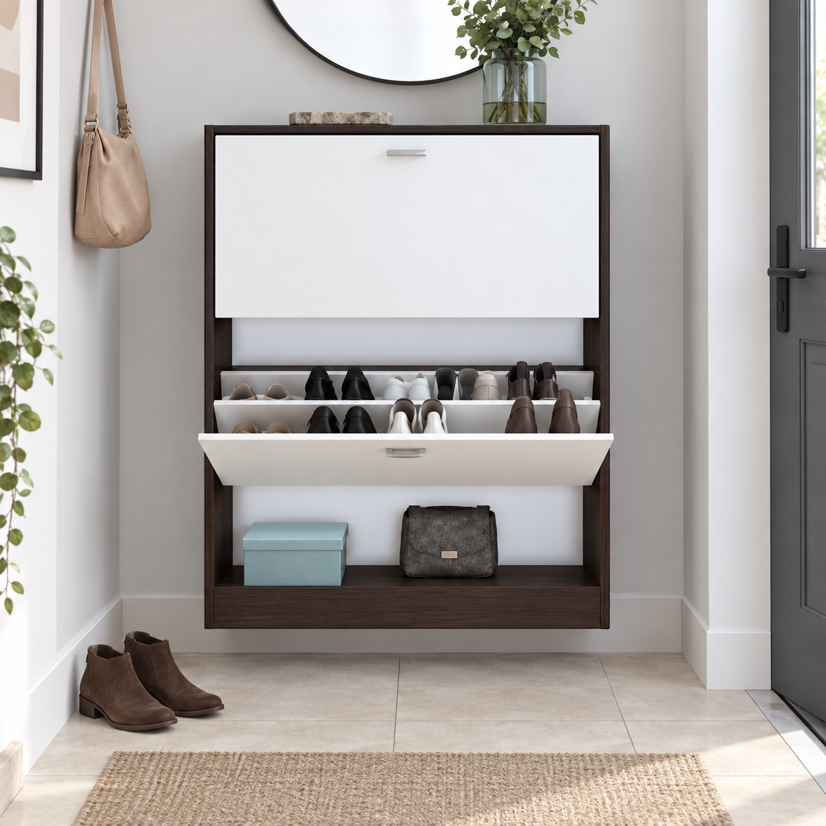 جزامة MDF بدرجين متحركين أبيض وبني - 30×110×80 سم - التوحيد والنور
