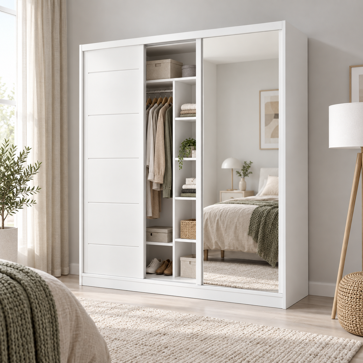 دولاب MDF ضلفتين أبيض - 220×120×50 سم