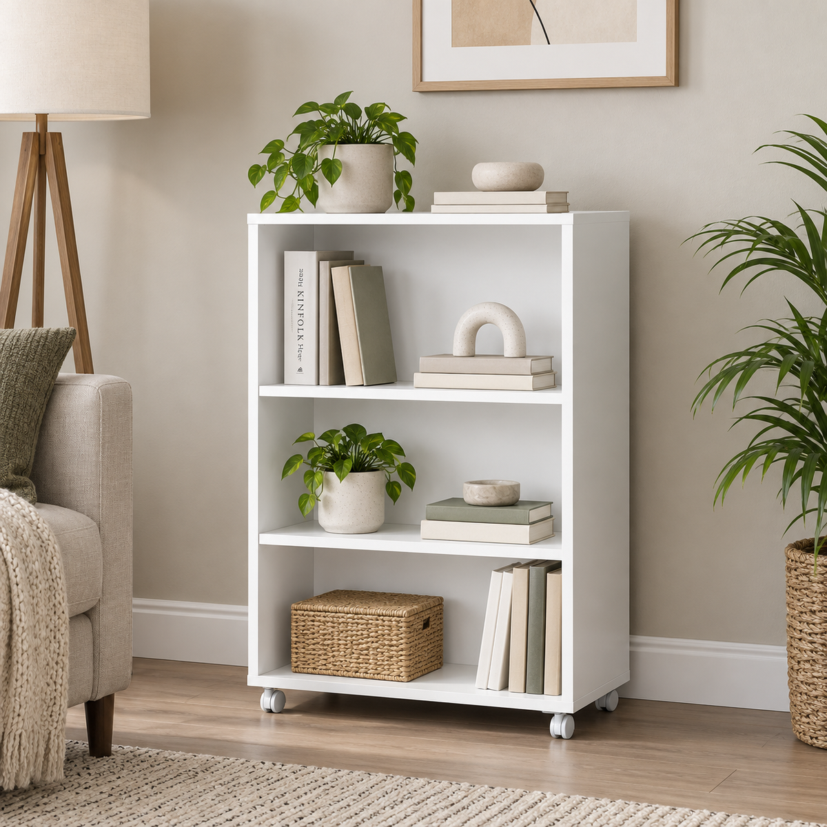 مكتبة MDF أبيض - 84×30×60×28 سم
