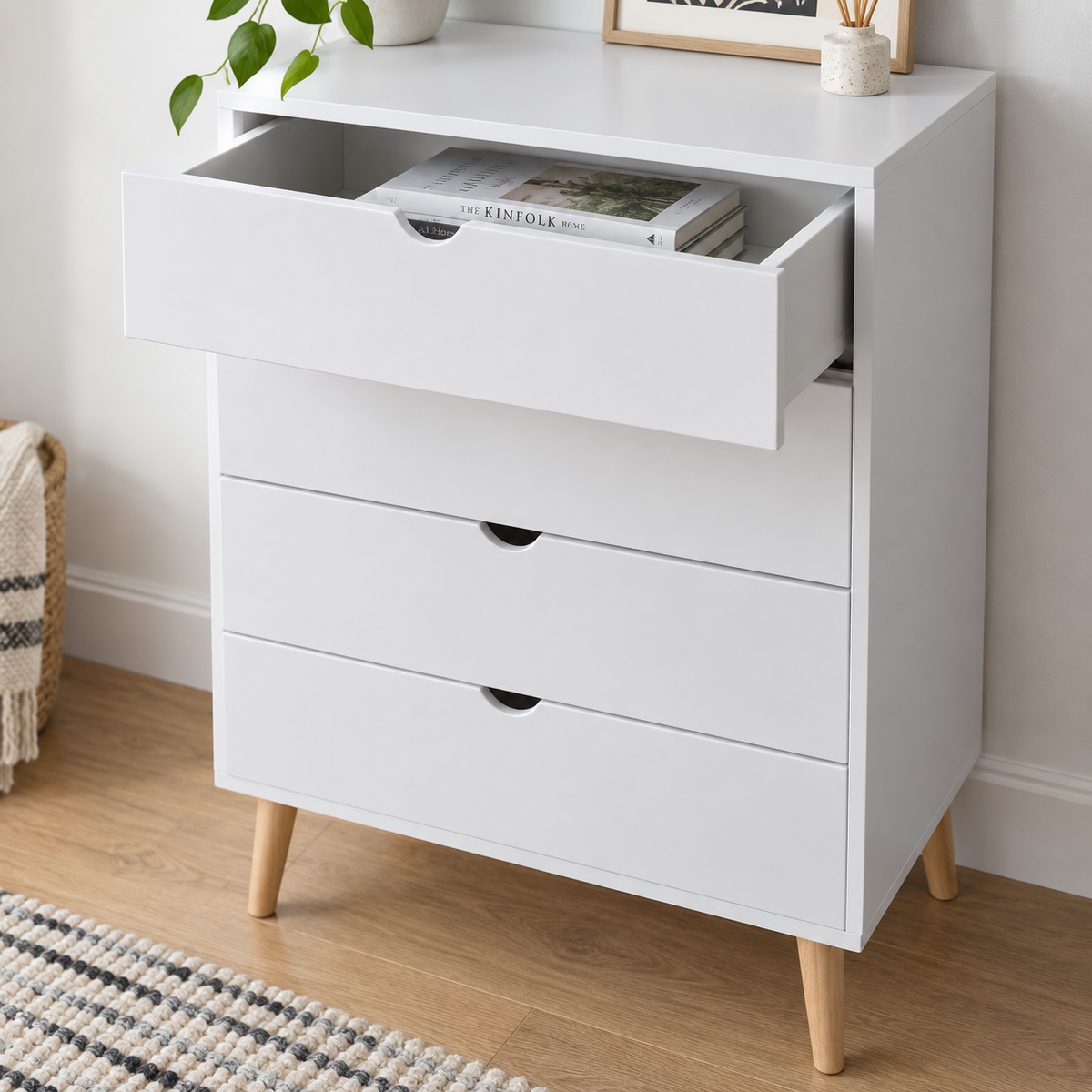 وحدة أدراج MDF 4 أدراج أبيض وبيچ - 100×60×40 سم