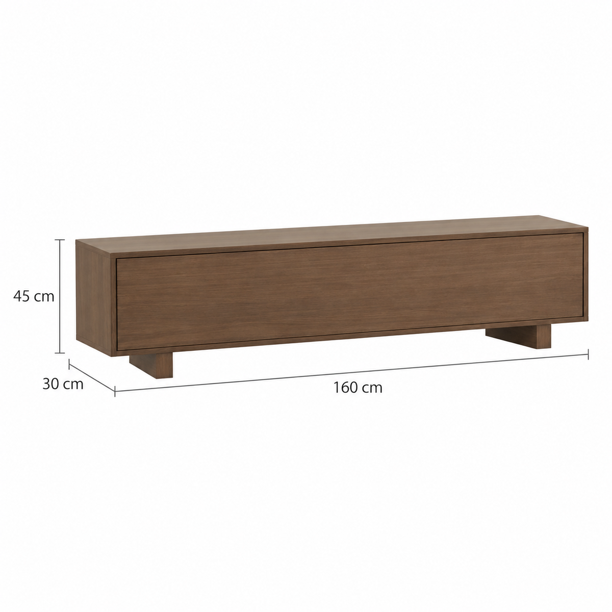 مقاسات وحدة التلفزيون: 160 سم طول × 45 سم ارتفاع × 30 سم عمق