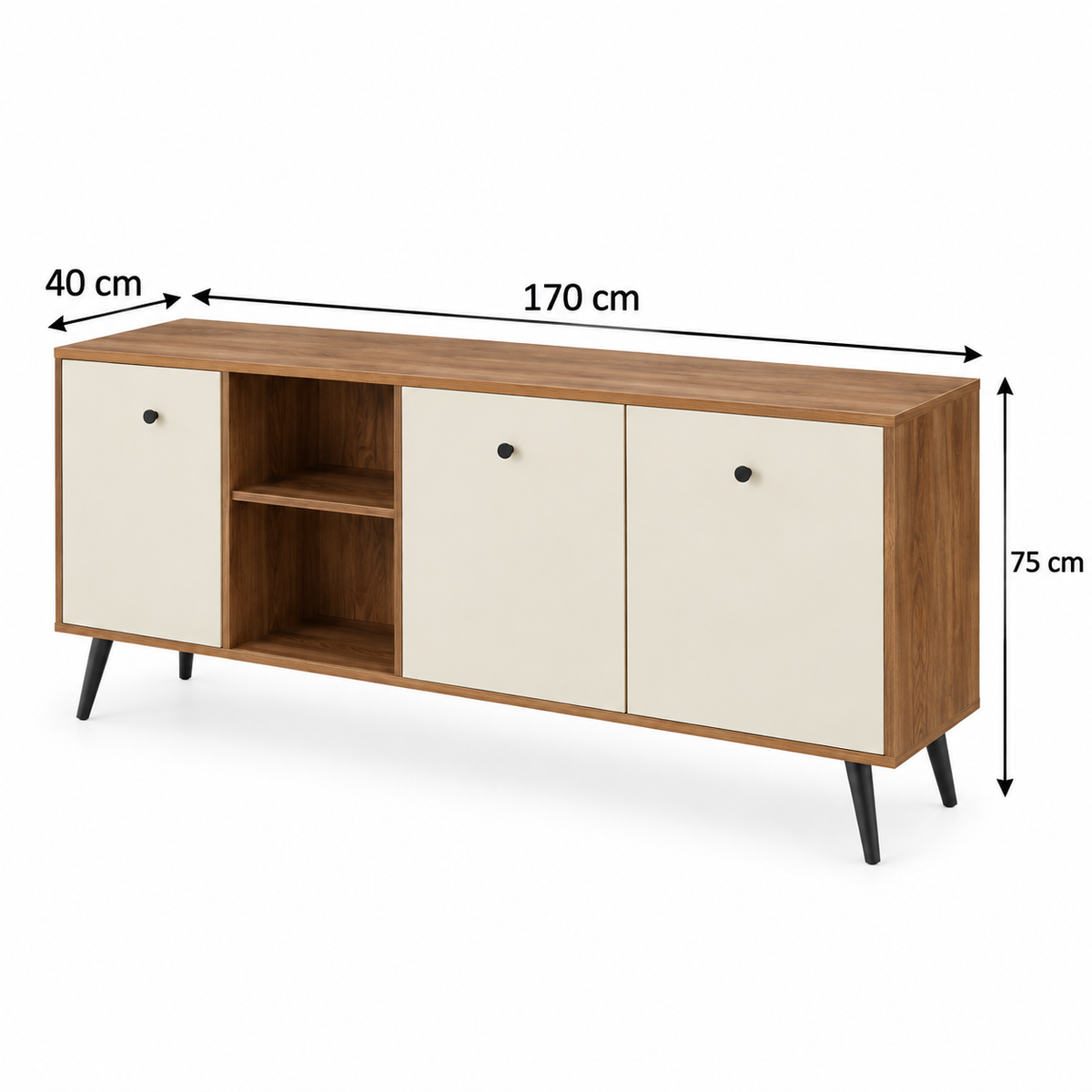 بوفيه MDF إسباني أبيض وخشبي - 75×170×40 سم