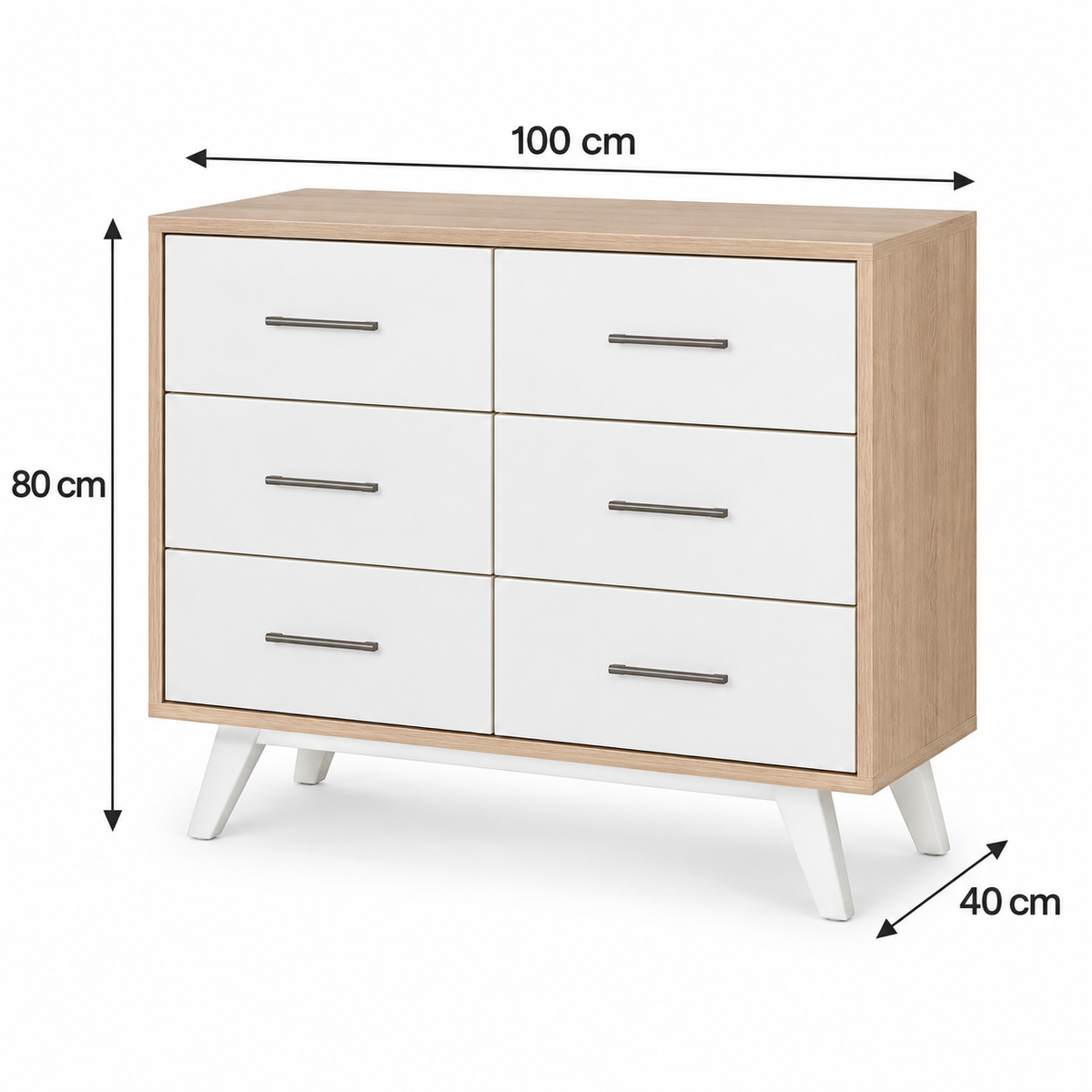 وحدة أدراج MDF 6 أدراج بيچ وأبيض - 100×80×40 سم