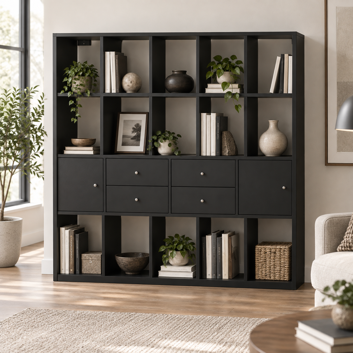 مكتبة MDF أسود - 150×150×40 سم