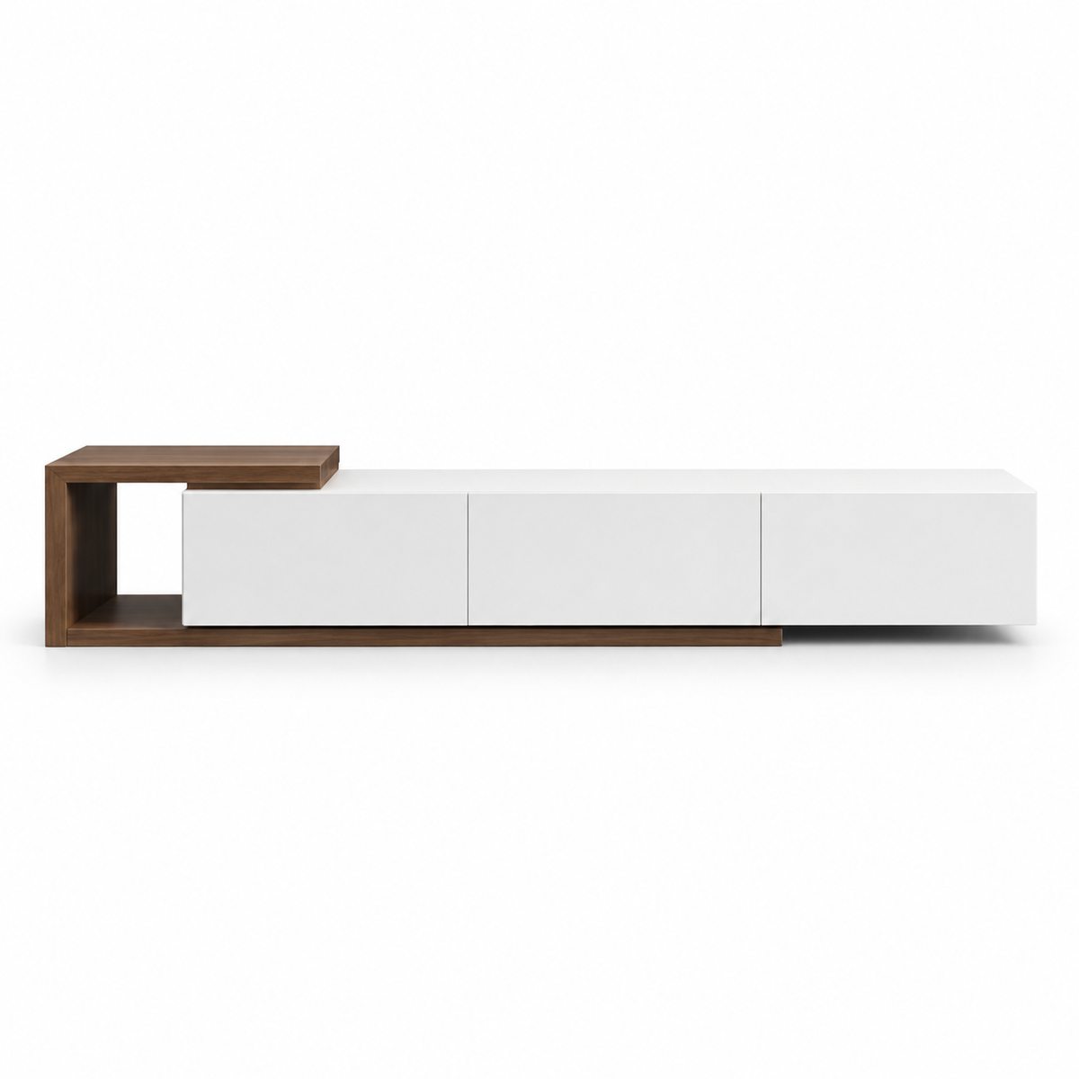 وحدة تلفزيون MDF بني وأبيض بتصميم مفتوح - 160 سم
