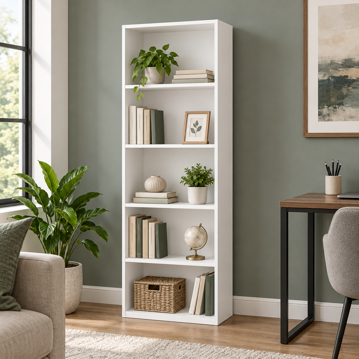 مكتبة MDF أبيض - 160×30×60×28 سم