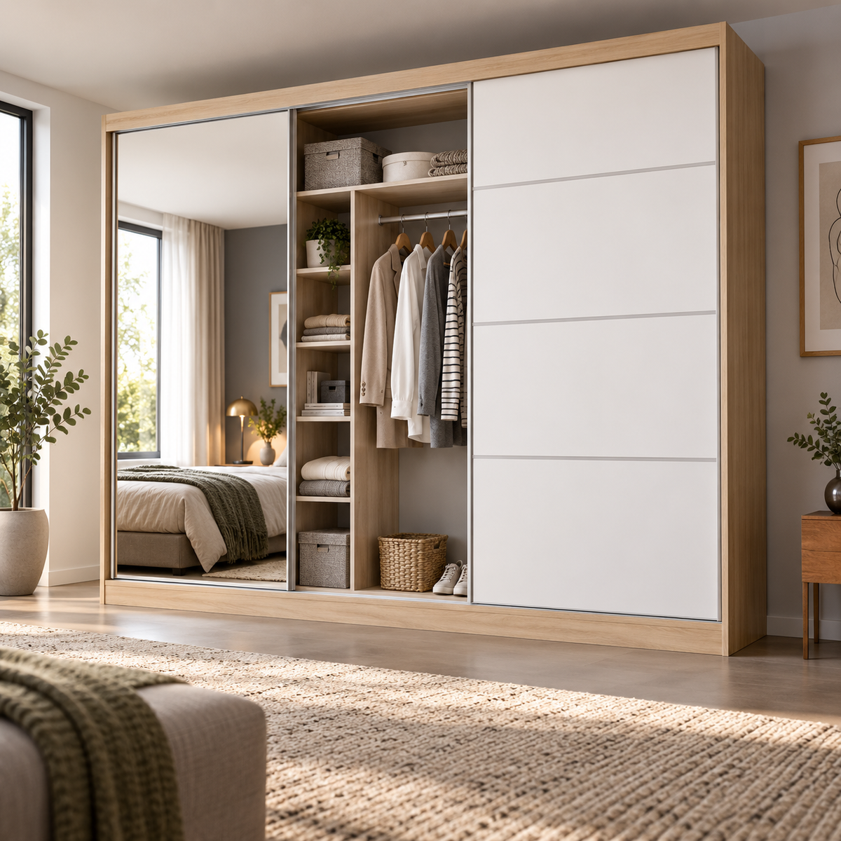 دولاب MDF ضلفتين بيچ - 220×180×50 سم