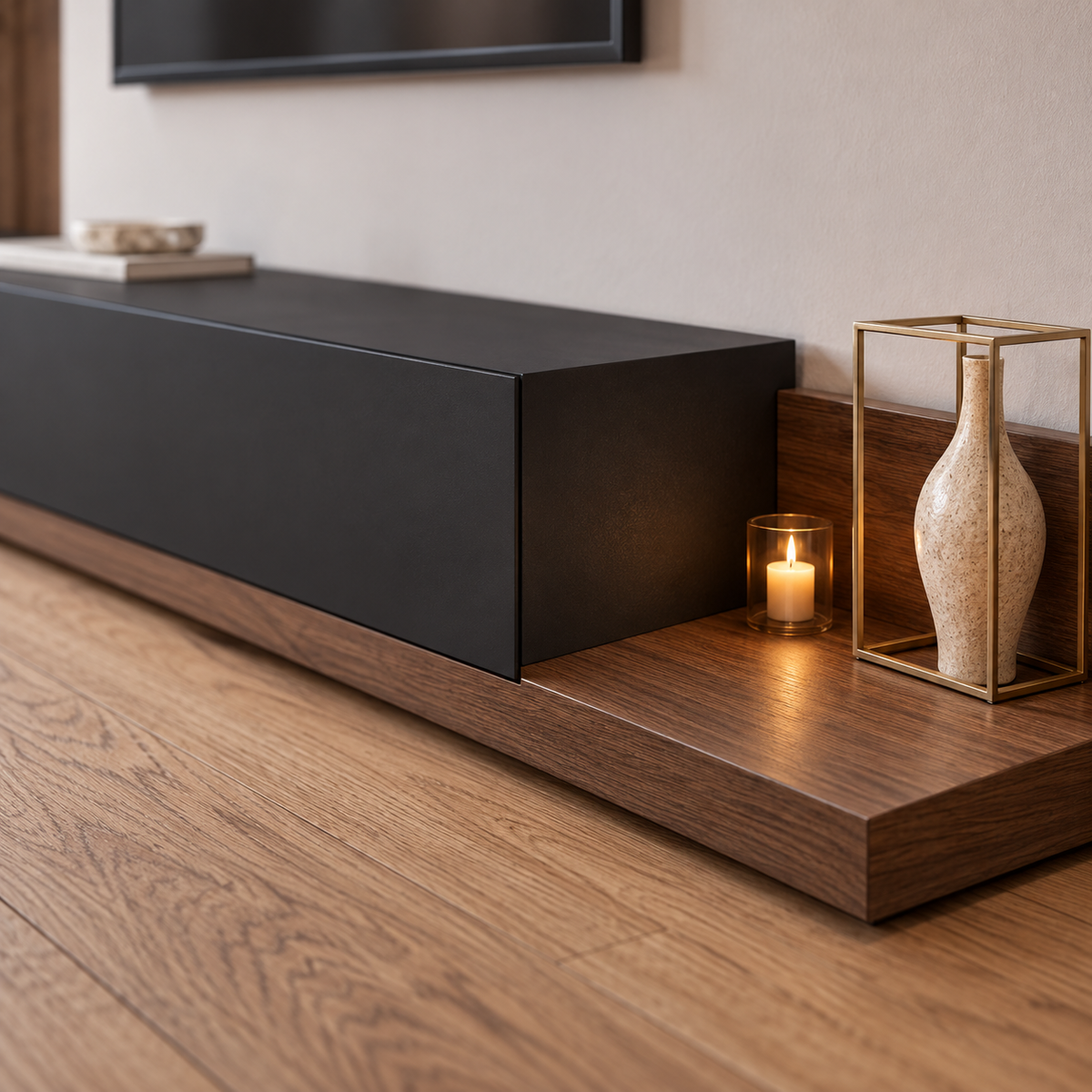 وحدة تلفزيون MDF أسود وبني - 40×40×240 سم