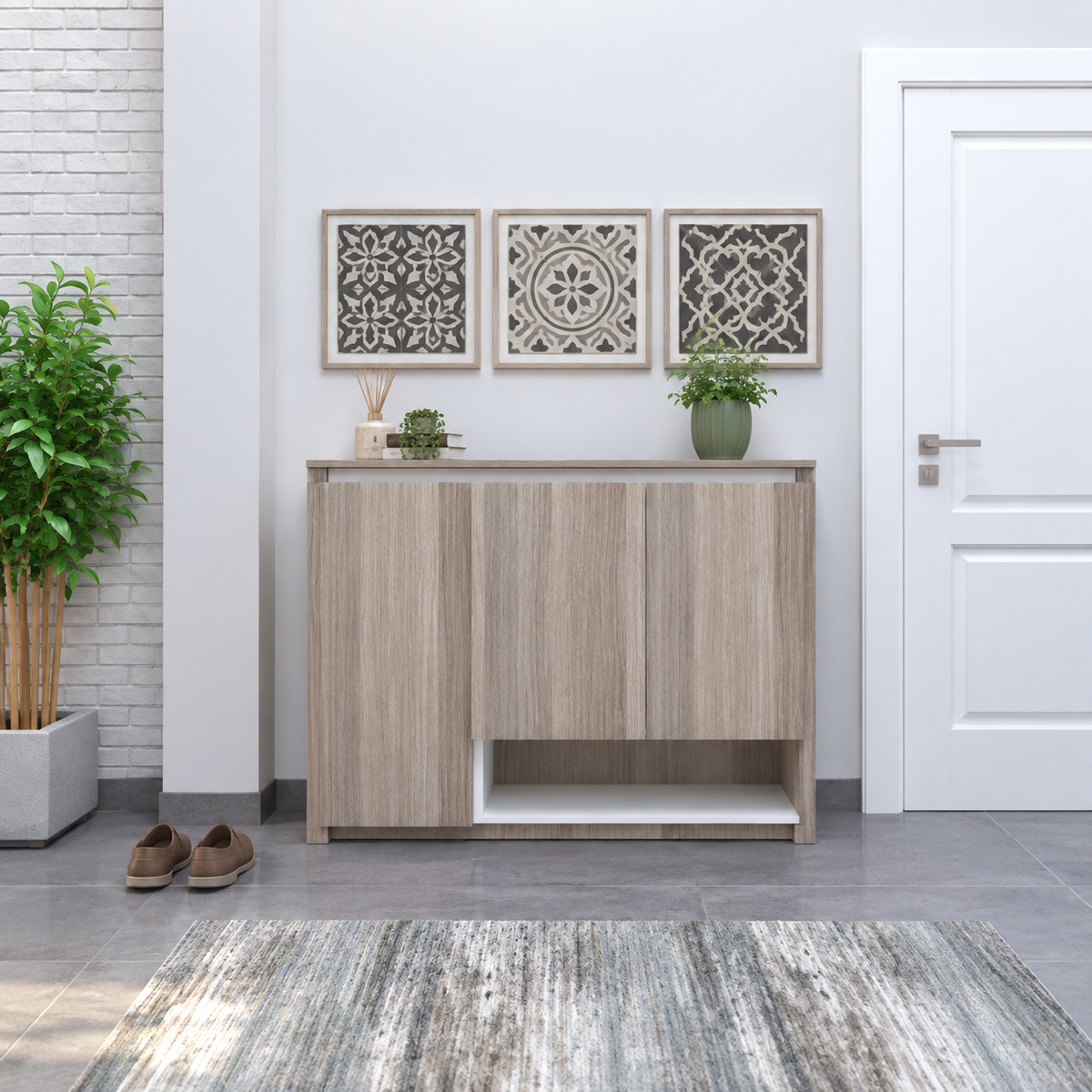 جزامة MDF 4 أرفف بيچ وأبيض - 38×120×96 سم