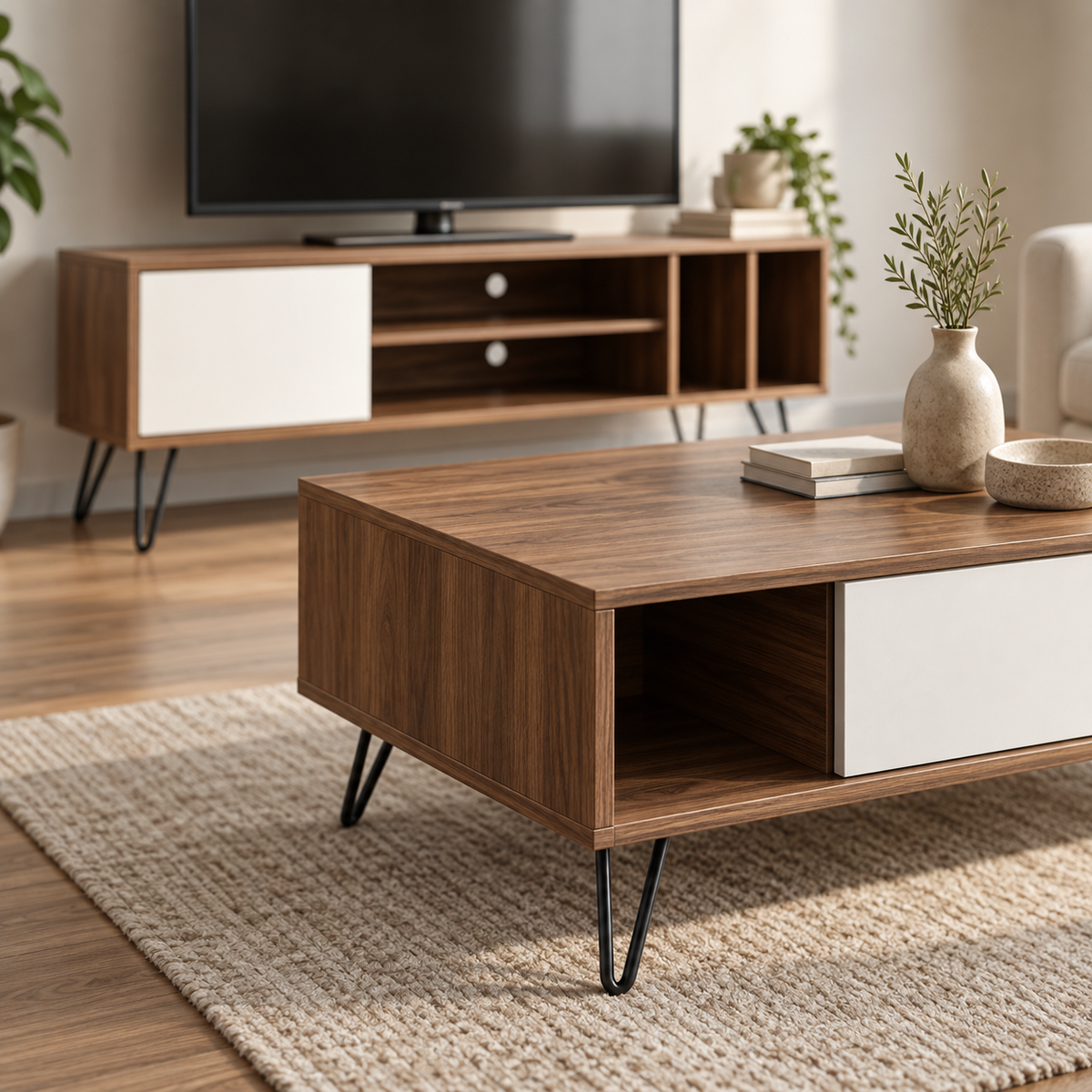 وحدة تلفزيون + ترابيزة قهوة MDF - موديل WM45