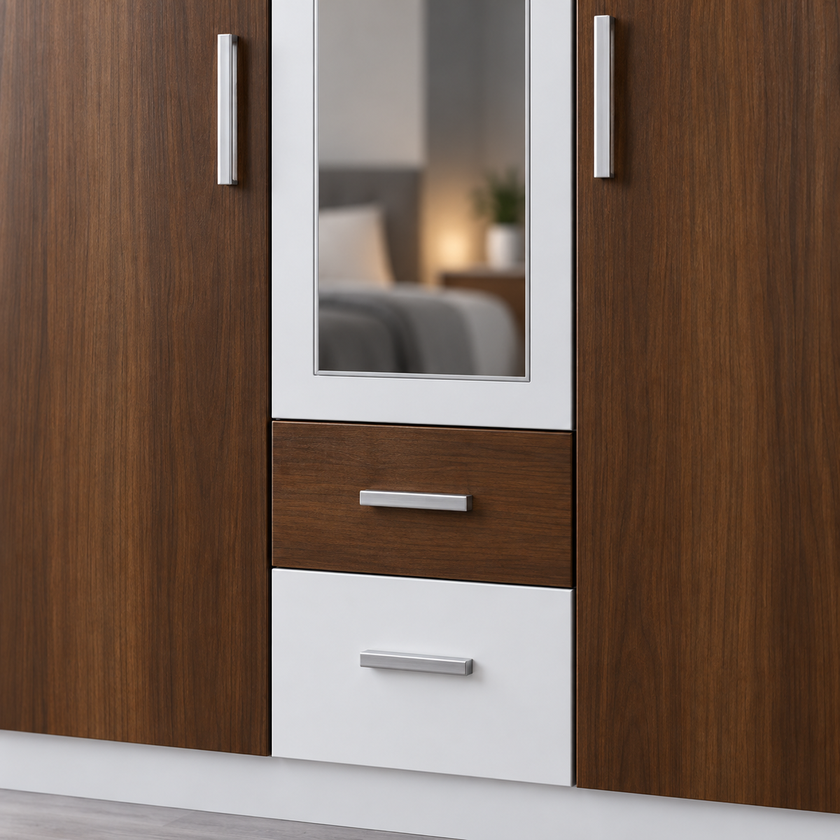 دولاب MDF 3 ضلف أبيض وبني - 210×120×50 سم