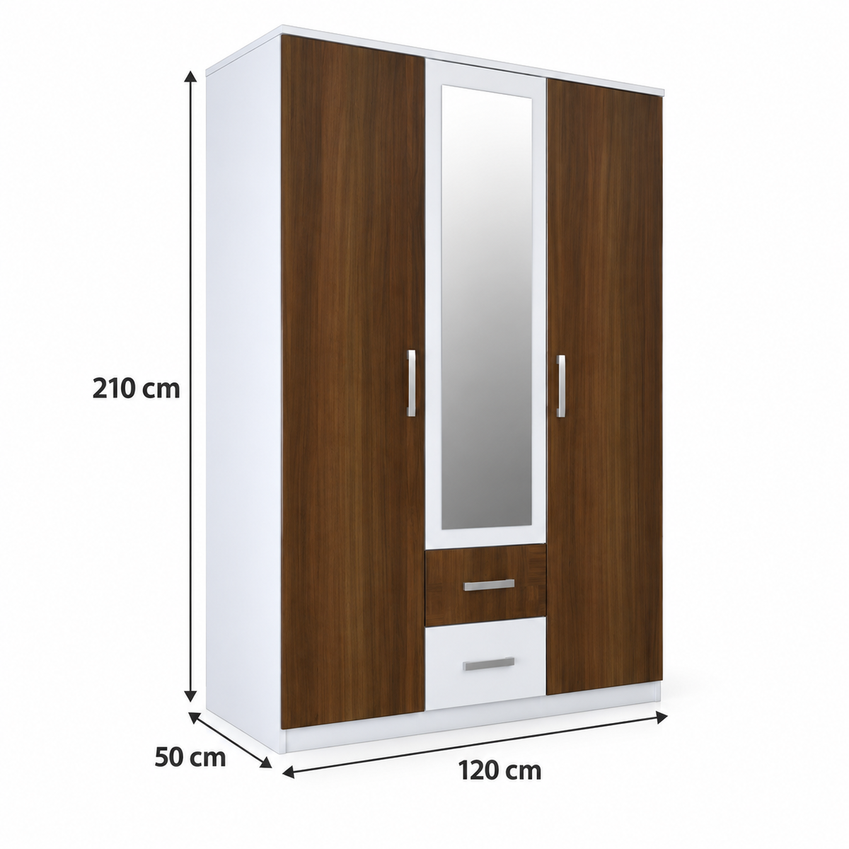 دولاب MDF 3 ضلف أبيض وبني - 210×120×50 سم