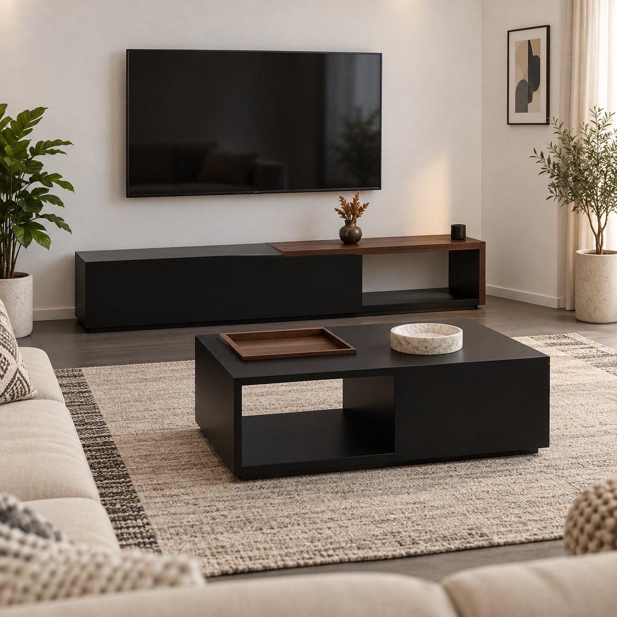 وحدة تلفزيون + ترابيزة قهوة MDF - موديل NAG106