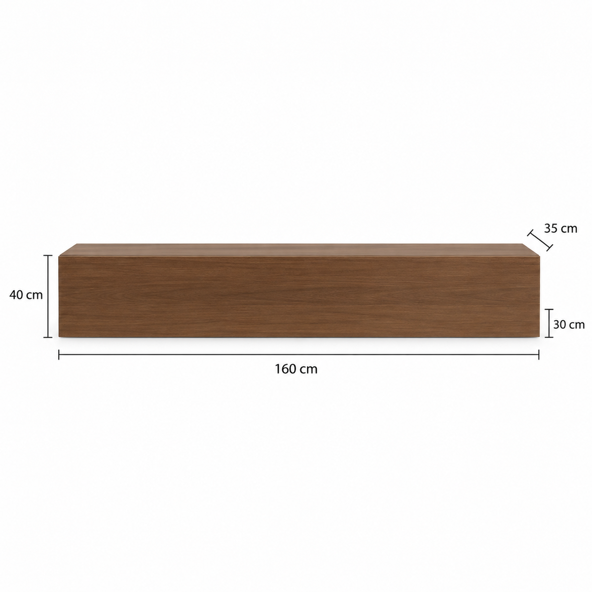 مقاسات وحدة التلفزيون: 160 سم طول × 40 سم ارتفاع × 35 سم عمق