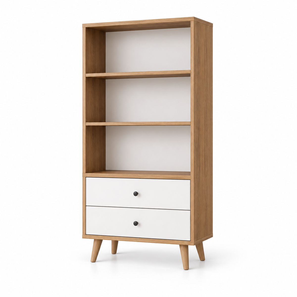 وحدة كتب MDF أبيض وبيچ - 180×60×30 سم