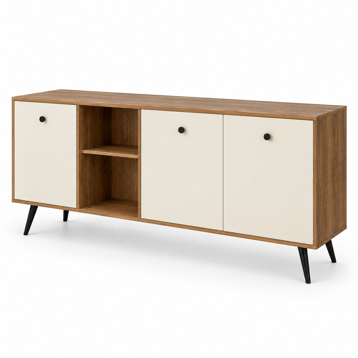 بوفيه MDF إسباني أبيض وخشبي - 75×170×40 سم