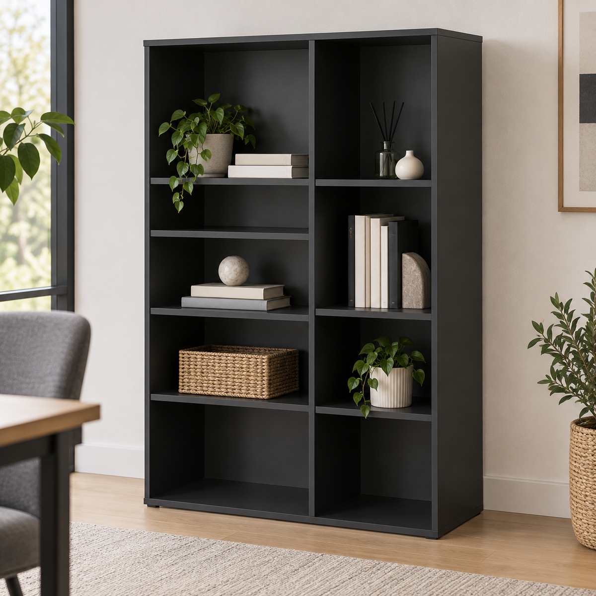 مكتبة MDF أسود - 140×95×37 سم
