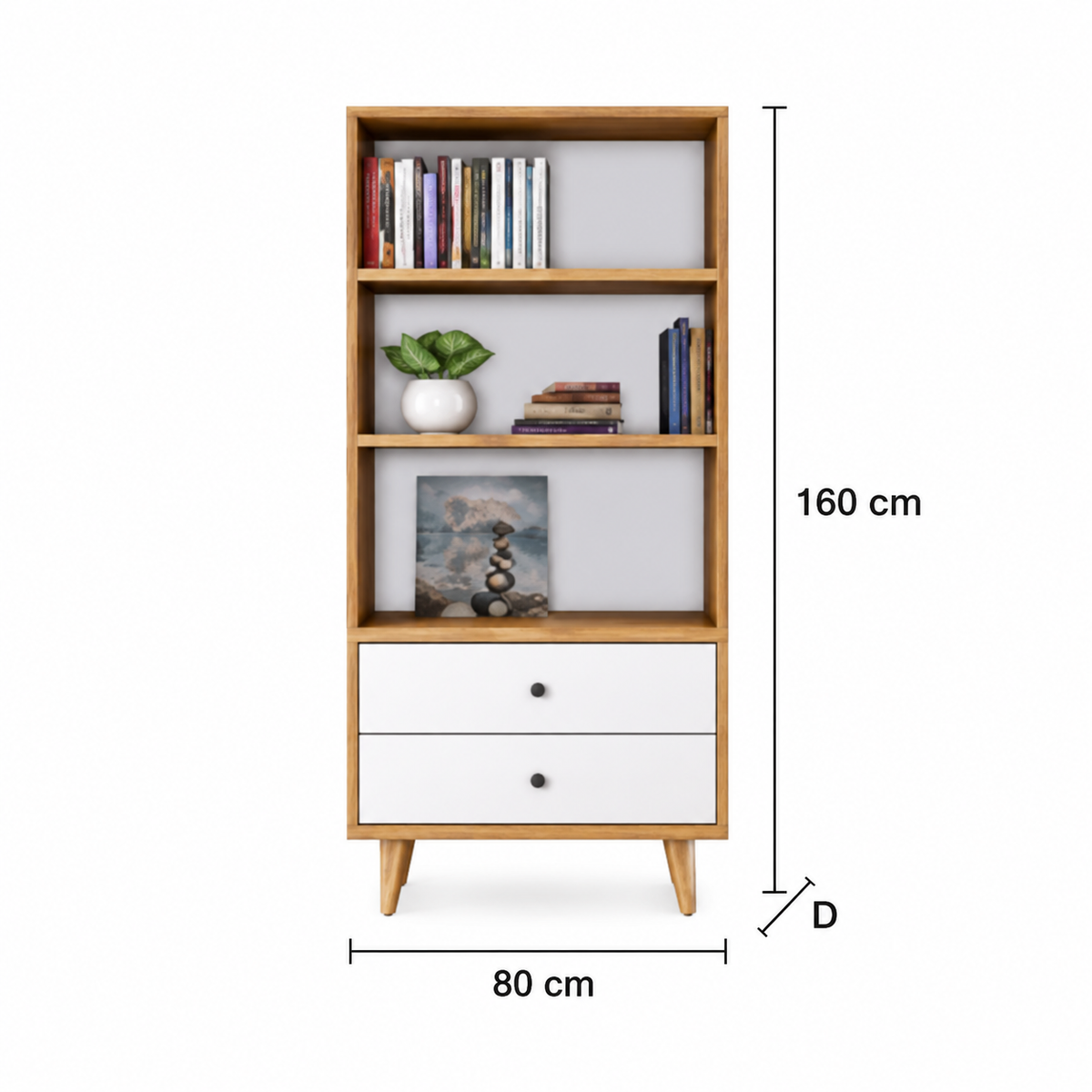 وحدة كتب MDF أبيض وبيچ - 180×60×30 سم