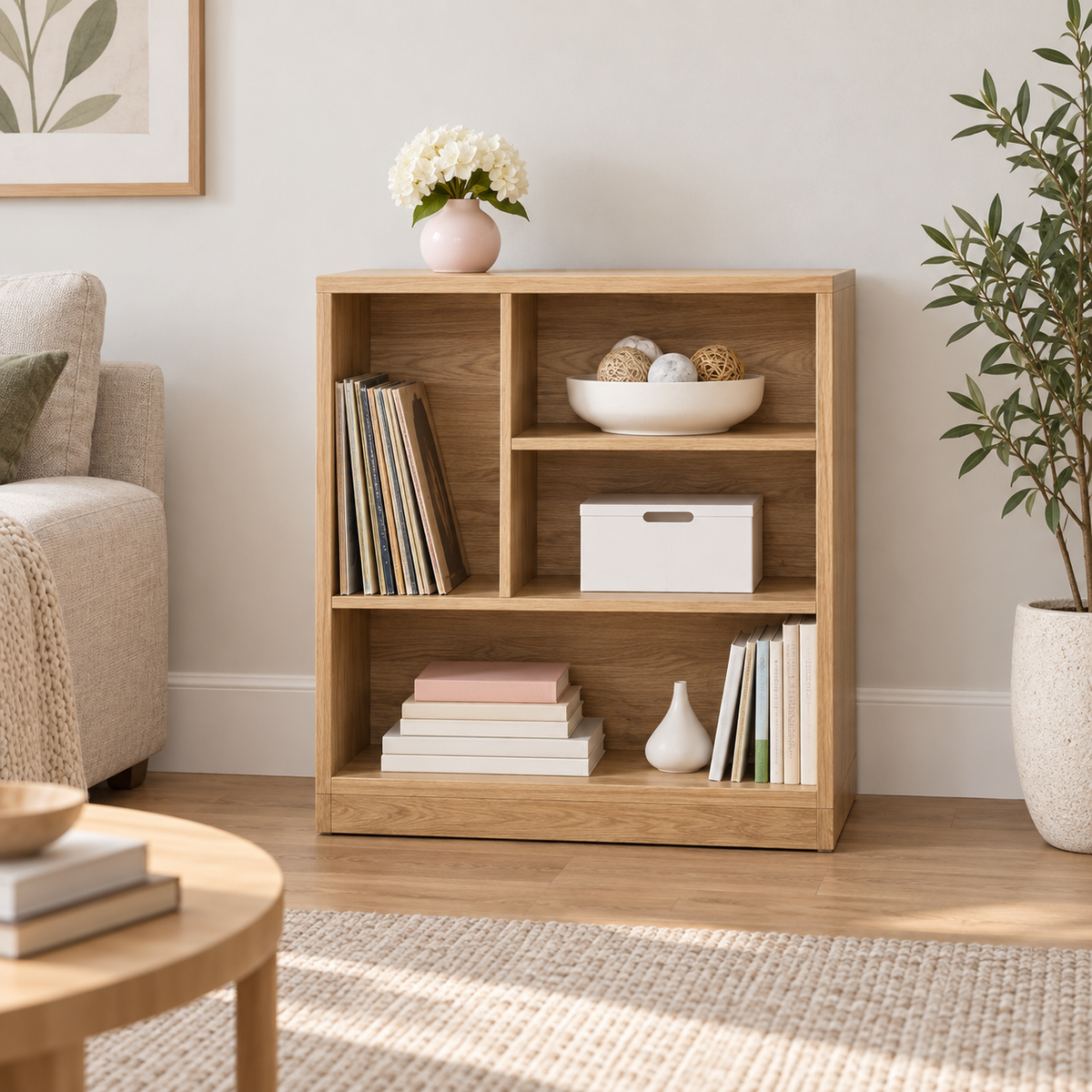 مكتبة MDF بيچ - 80×80×30 سم
