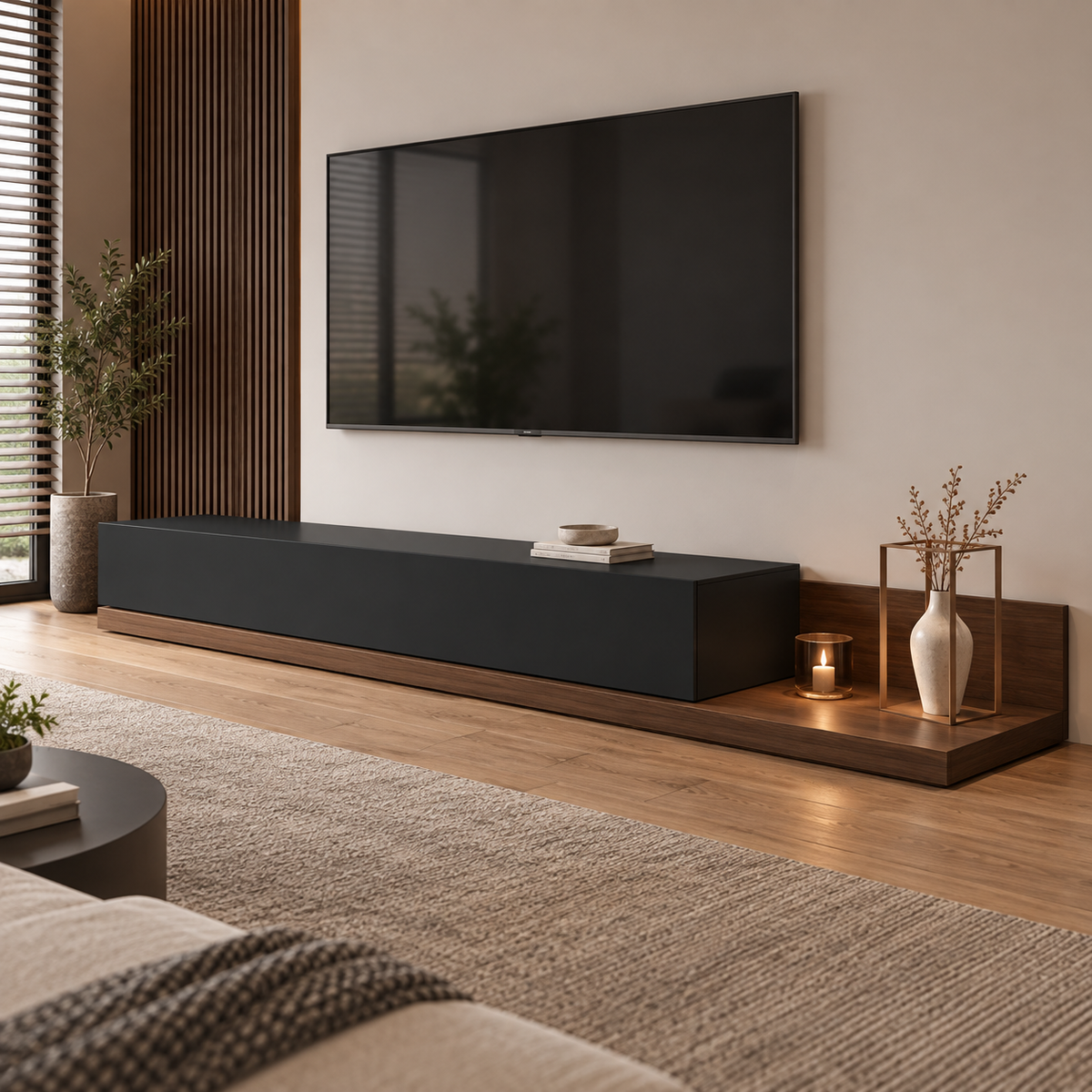 وحدة تلفزيون MDF أسود وبني - 40×40×240 سم