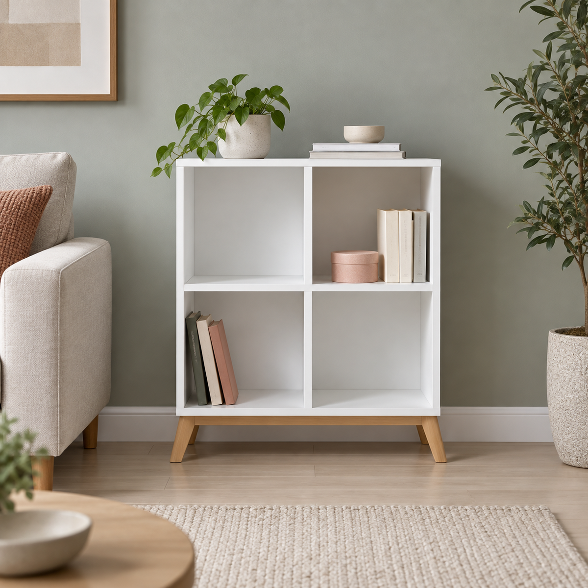 مكتبة MDF أبيض وبيچ - 80×90×30 سم